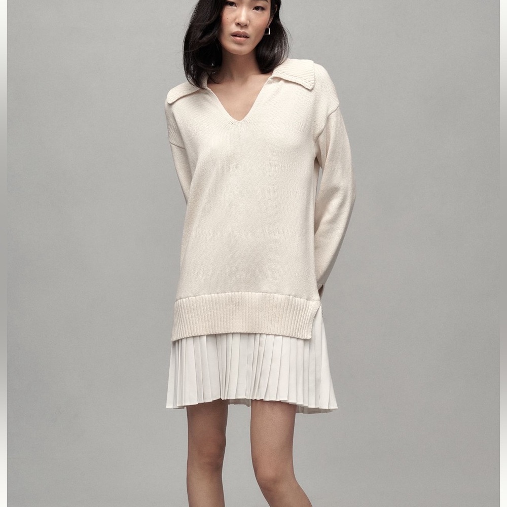 ENGLISH FACTORY TWOFER MIXED MEDIA PLEATED MINI DRESS SIZE XS MSRP $120 NWT